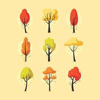 icono de conjunto de árboles de otoño vector