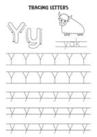 Tracing letters of English alphabet. Black and white worksheet. vector