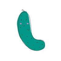 Cute funny cartoon cucumber. Smiling pickle character. Vector