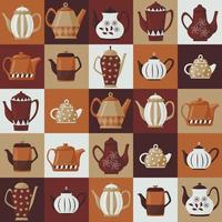 Seamless pattern with teapots in brown tones. Coffee theme. vector