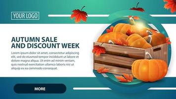 Autumn sale and discount week, banner with wooden crates vector