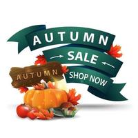 Autumn sale, discount clickable web banner with harvest of vegetables vector