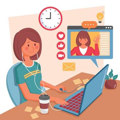 Woman Doing Work From Home Through Laptop