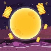 Full Moon With Flying Lanterns In Mid Autumn Festival vector