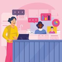 Woman Work at Home in Her Kitchen Concept vector