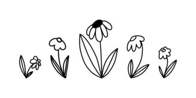 Vector set of simple hand drawn flower doodles in outline