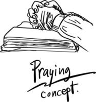 close-up hand praying on bible vector