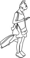 woman with travel bag using mobile phone vector