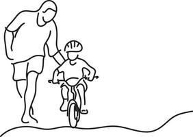 minimalist father teaching his daughter with safety helmet vector