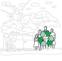 family people holding green recycle sign in the park vector