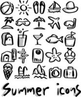 icon set summer with black lines vector