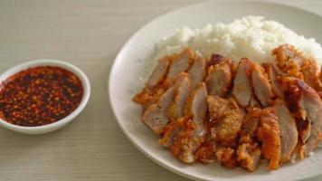 Fried pork topped on rice with spicy dipping sauce video