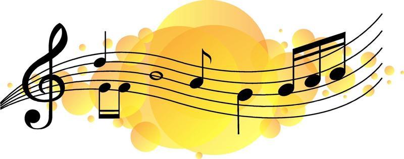 Musical melody symbols on yellow splotch