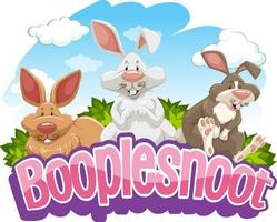 Many rabbits cartoon character with Booplesnoot font banner isolated vector