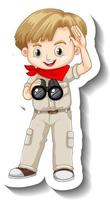 A sticker template with a boy in safari outfit cartoon character vector