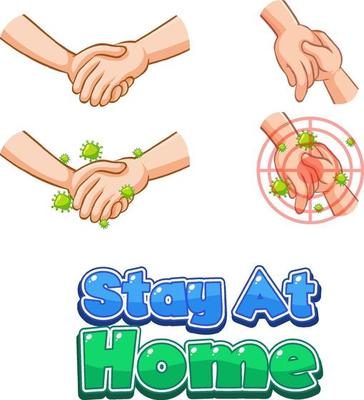 Stay At Home font with virus spreads from shaking hands