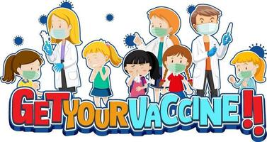 Get Your Vaccine font with many kids waiting in queue to get vaccine vector