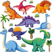 Isolated various dinosaurs cartoon character on white background vector