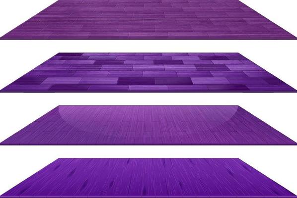 Set of different purple wooden floor tiles on white background