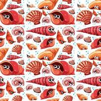 Sea Life Seamless Pattern with many different seashells character vector