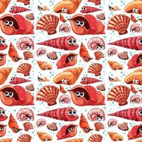 Sea Life Seamless Pattern with many different seashells character vector