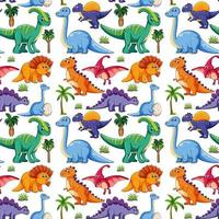 Seamless pattern with various dinosaurs and nature elements vector