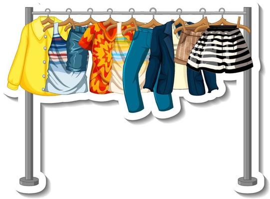 Sticker of Clothes racks with many clothes on hangers