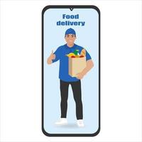 Online grocery delivery. Vector cartoon illustration.