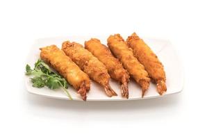 Batter-fried prawns on white background photo