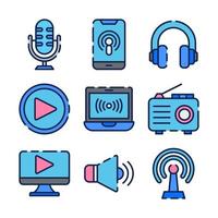 conjunto de iconos para podcast vector