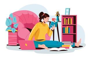 Young Girl Online Studying at Home vector