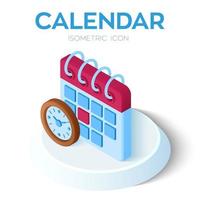 Calendar with Clock Icon. 3D Isometric Calendar with Clock sign. vector