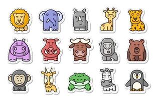 Set of colored animals. Simple linear vector characters.