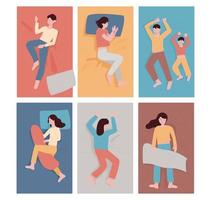 Sleeping people in different postures. vector