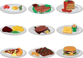 Tasty and beautiful dishes collection vector illustration