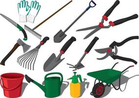 Garden working tools vector illustration set