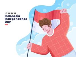 17 august Indonesia Independence Day illustration with holding flag vector