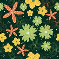 Seamless cute fresh embroidered cloth floral pattern background vector