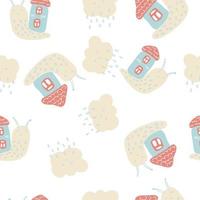 Tender summer seamless pattern of snails and rainy clouds vector