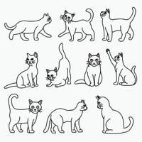 Doodle dibujo a mano alzada de la colección de pose de gato. vector