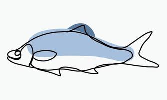 Doodle freehand sketch continuous drawing of fish. vector