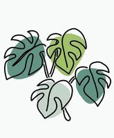 simplicidad planta monstera dibujo lineal continuo a mano alzada vector