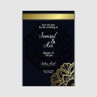 Fondo adornado de mandala de oro de lujo para invitación de boda vector