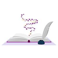 Open Book with Feather,Ink and Magic Sparks vector