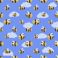 Seamless Pattern with Cartoon Flying Bees vector