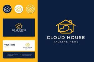 cloud house line art logo design vector