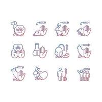 No animal testing gradient linear vector icons set