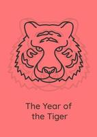 Tiger in chinese zodiac postcard with linear glyph icon vector