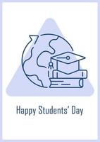 Happy world students day postcard with linear glyph icon vector