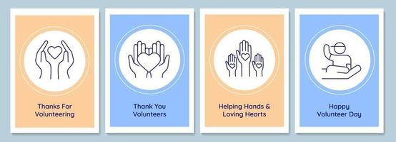 Happy global volunteer day postcards with linear glyph icon set vector